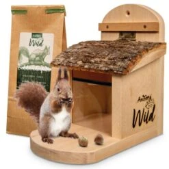 Aniforte Wild Eichhörnchen Futterhaus + 200 G Futter